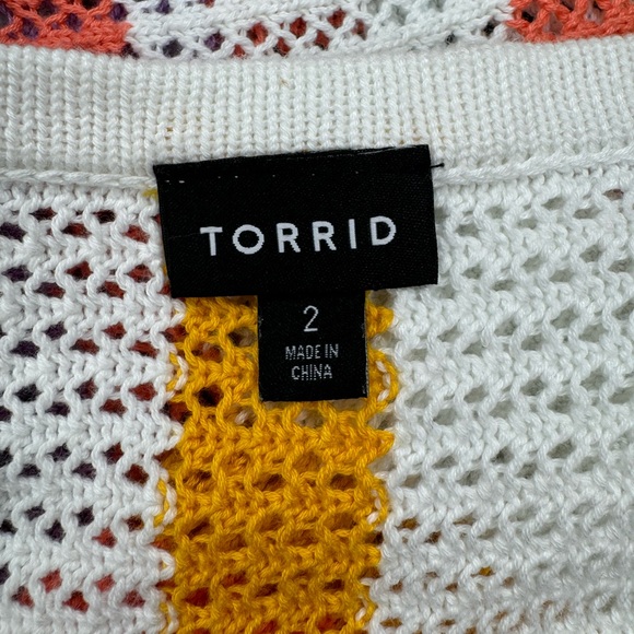 Torrid Open Stitch Boho Sweater Swim Cover Top Tunic 2X Crochet Fringe Striped - Picture 9 of 10